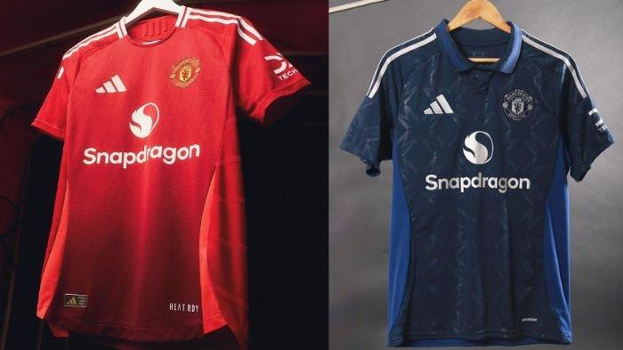 Jersey baru Manchester United musim 2024/2025, kandang (kiri) tandang (kanan)